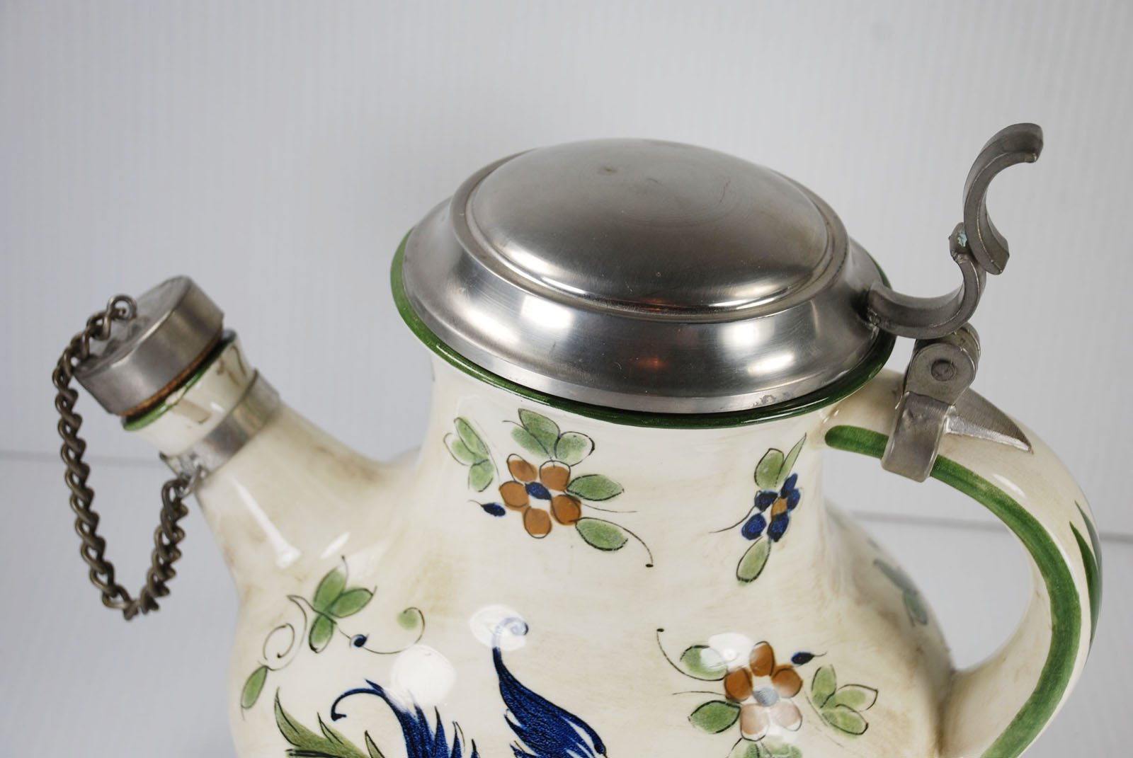 Vintage Capodimonte Made in Italy Ceramic 10.5 in Teapot with Pewter